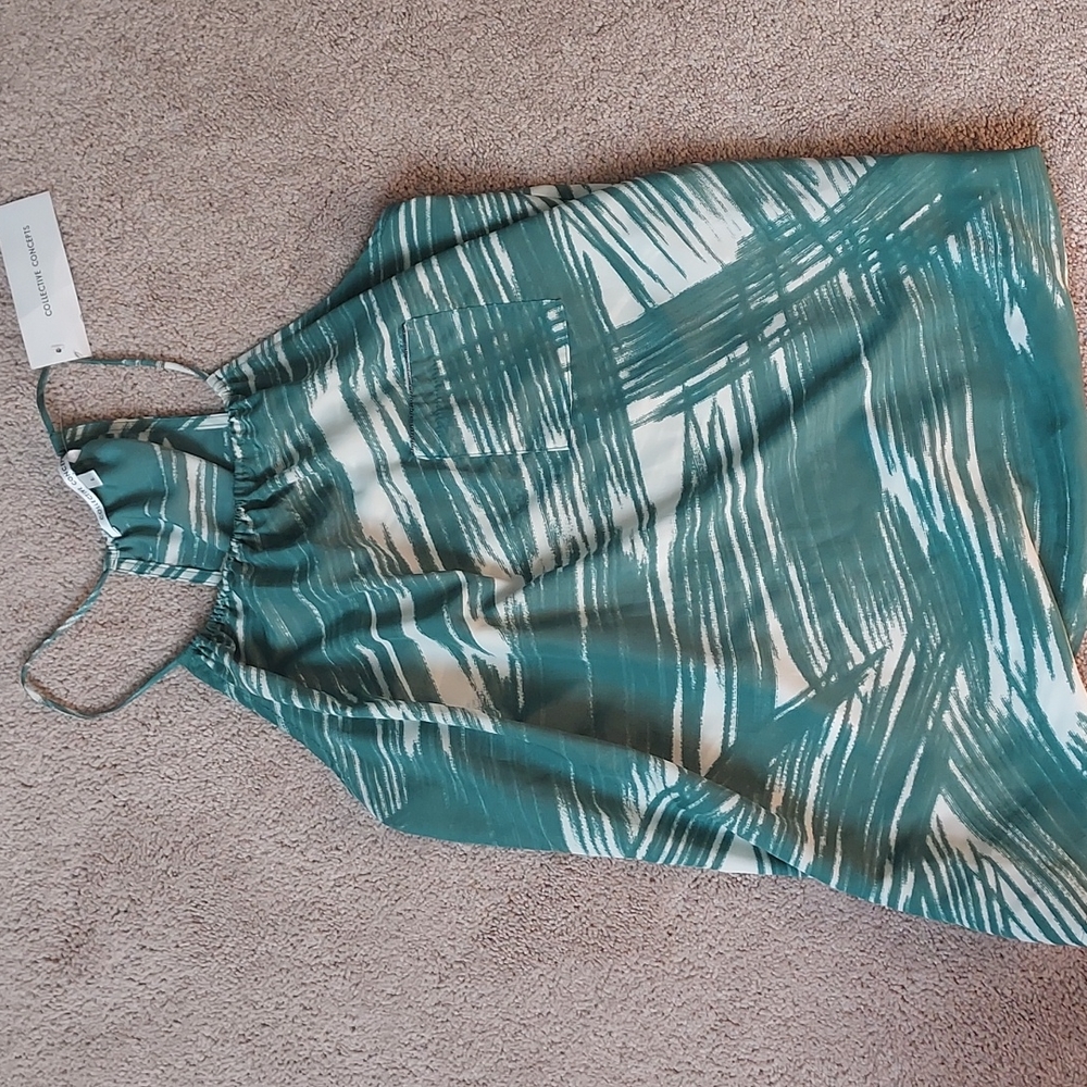 Womens Green and White Tank Top, Collective Concepts, Size L